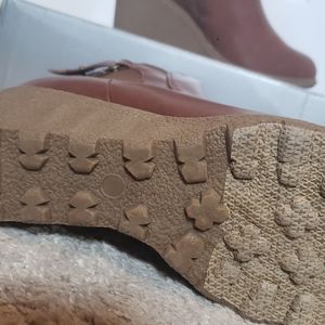 Cognac leather booty with slip resistant sole